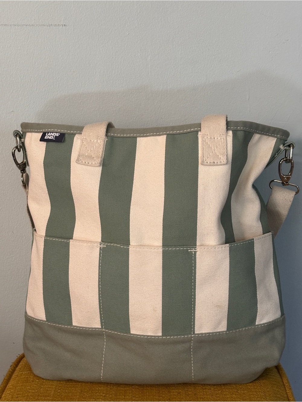 Lands' End Striped Canvas Tote in Sage & Cream - Picture 5 of 8